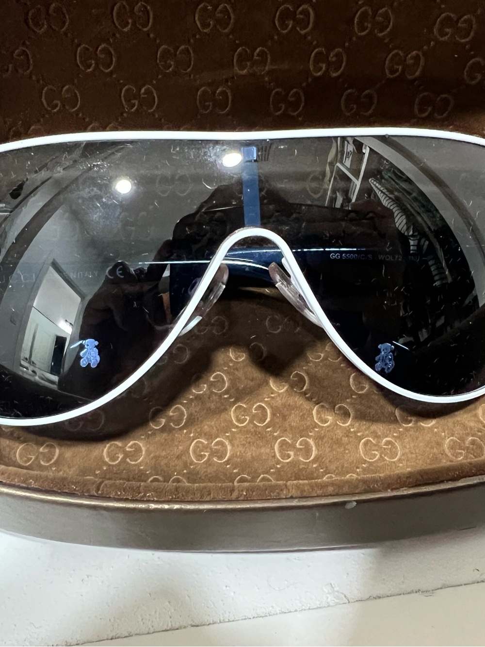 Gucci Black Shield Sunglasses with White Trim and Blue Accents Toddler/Kids